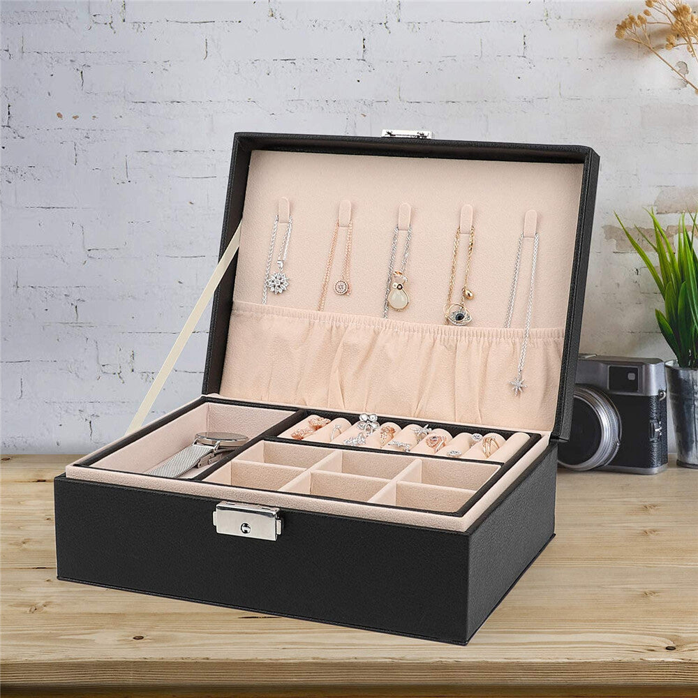 Jewellery Organiser Case Box Holder Storage Earring Ring Display with Lock and Key