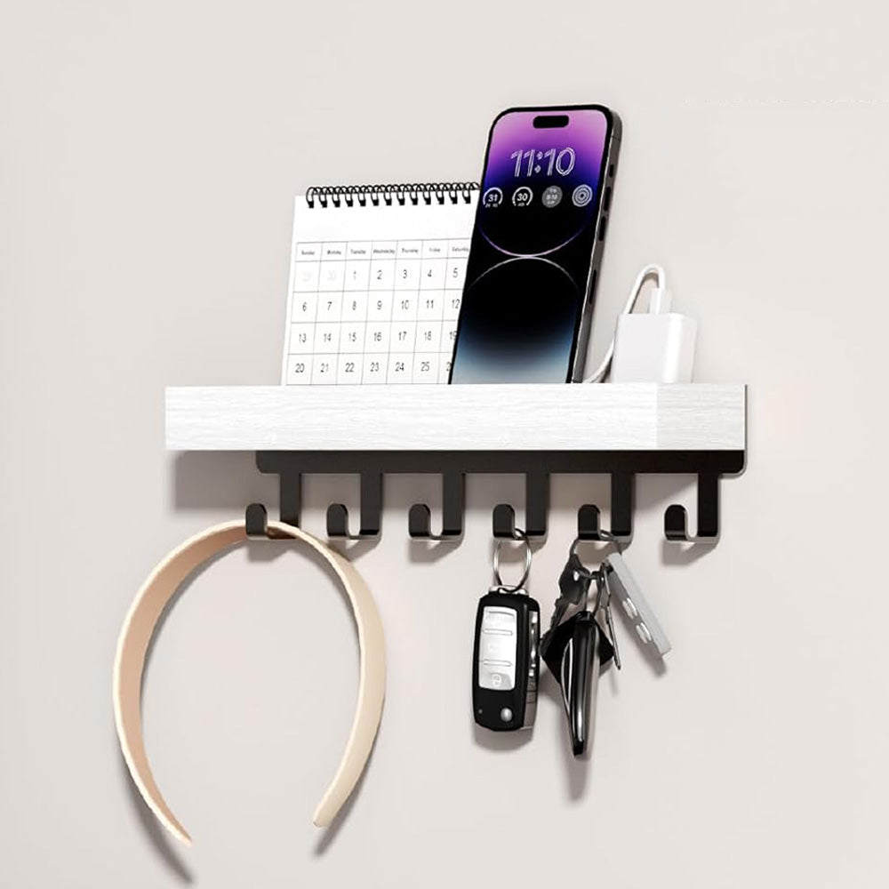 Wall Key Holder with Shelf Wooden Key Rack for Entryway Home