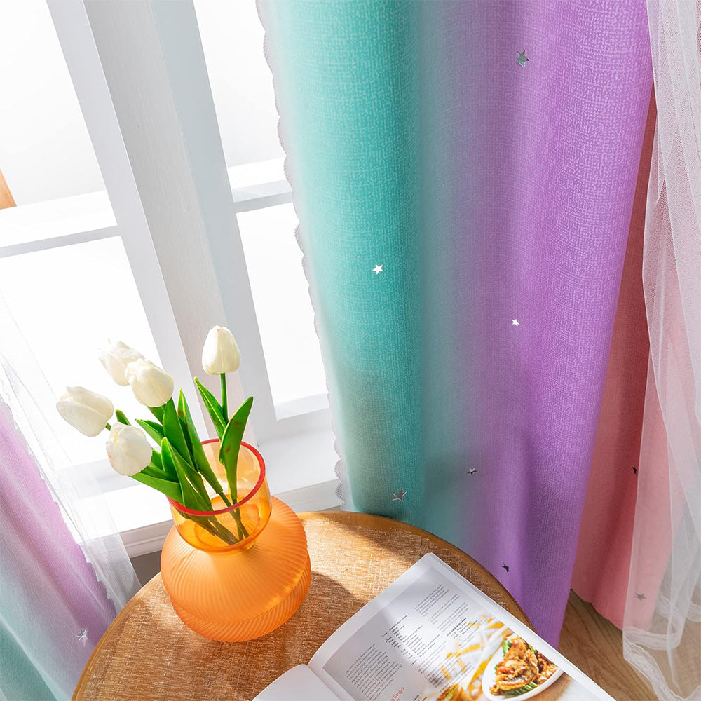 Colorful Double-Layer Blackout Curtain for Bedroom Decor with Laser-Cut Star Design
