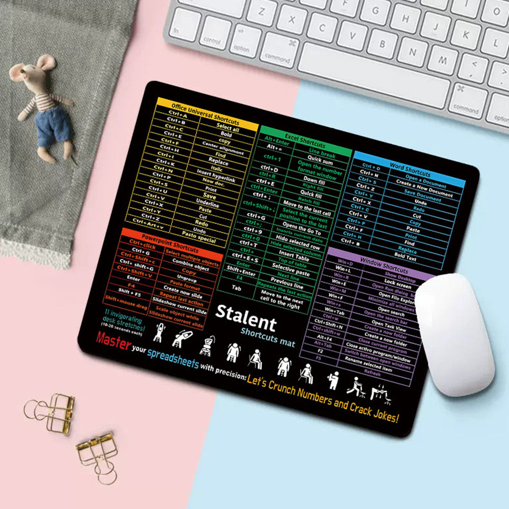 Portable Computer Mouse Pad with Excel Word PowerPoint Windows Shortcuts
