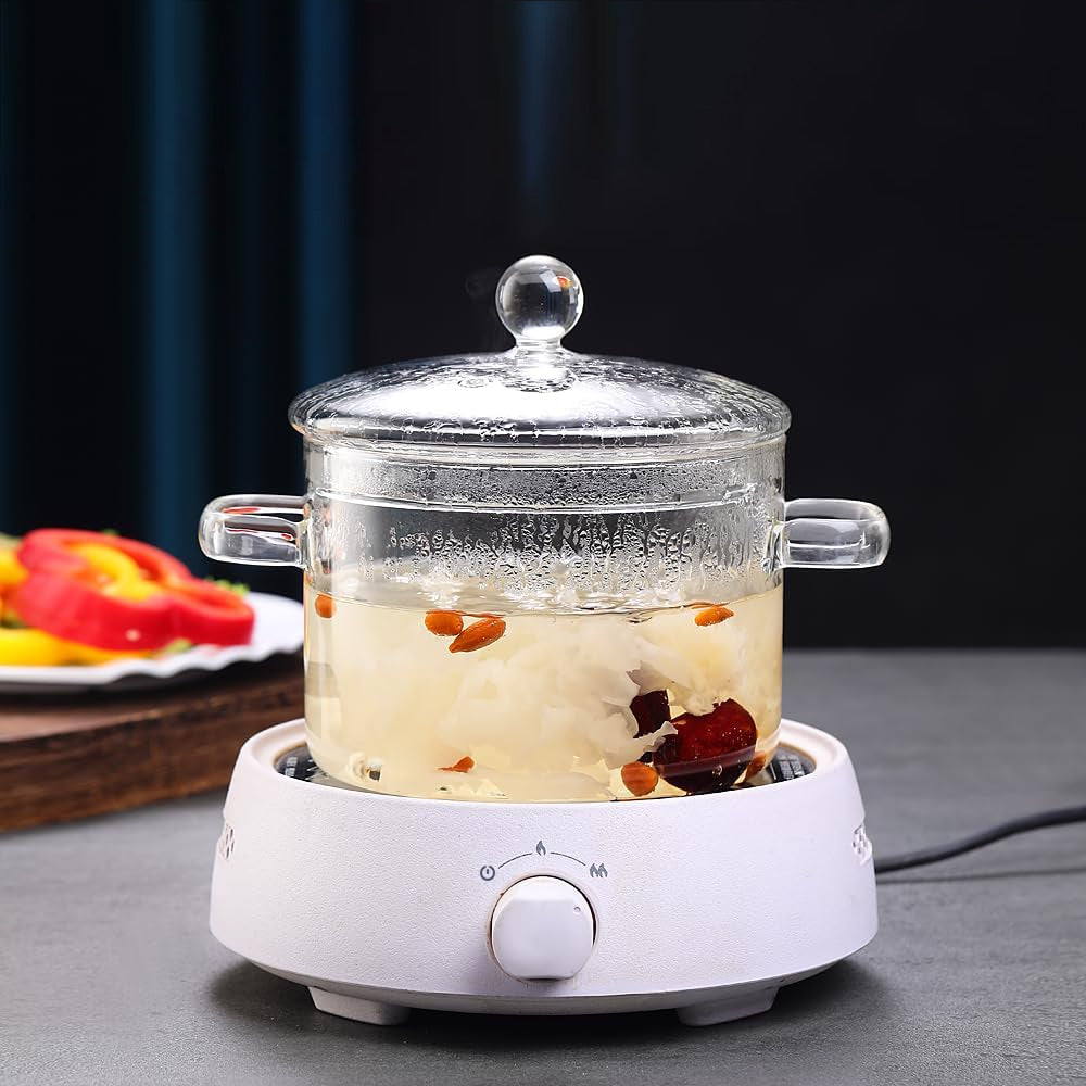Glass Cooking Pot Double-Handled Heat-Resistant Clear Glass Stovetop Pot with Lid