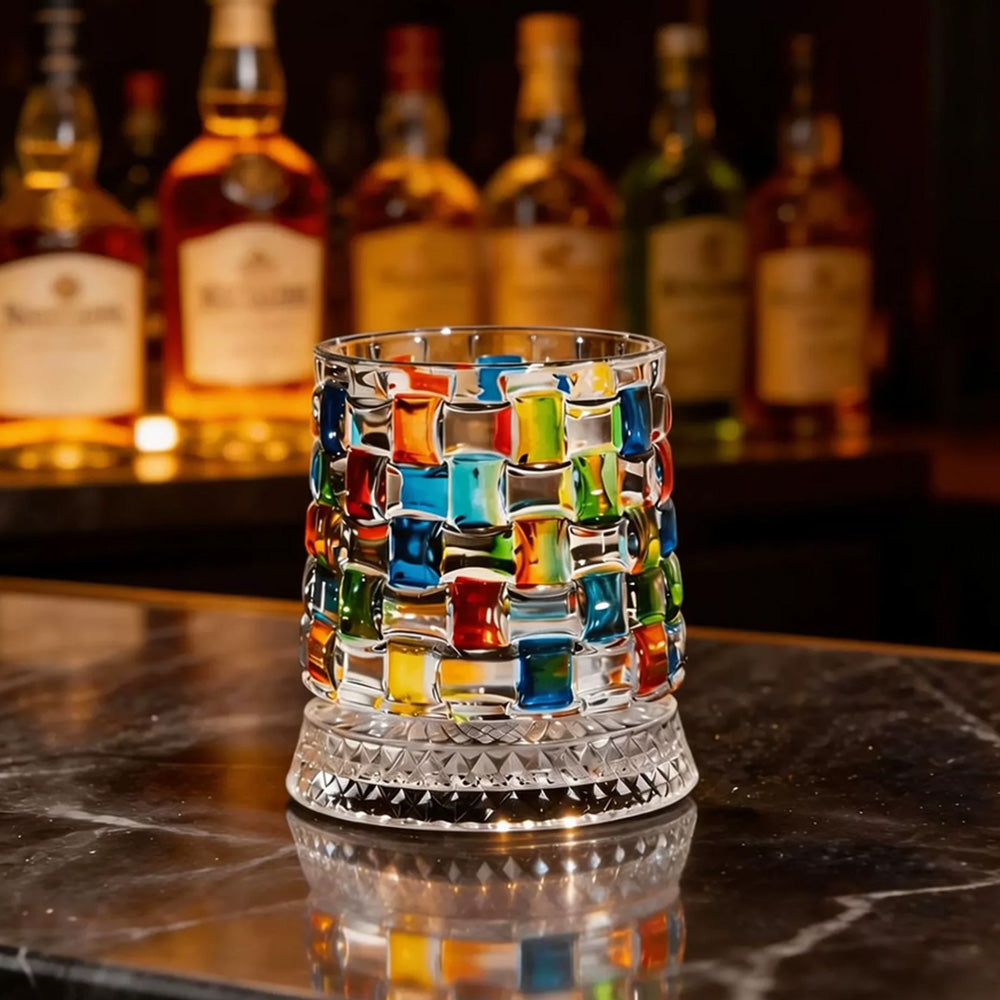 270ml Rotating Whiskey Glass Hand Painted Whiskey Tumbler for Home Bar