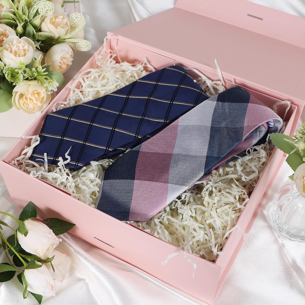 Luxury Foldable Gift Box with Easy Attached Lid and Ribbon-Pink