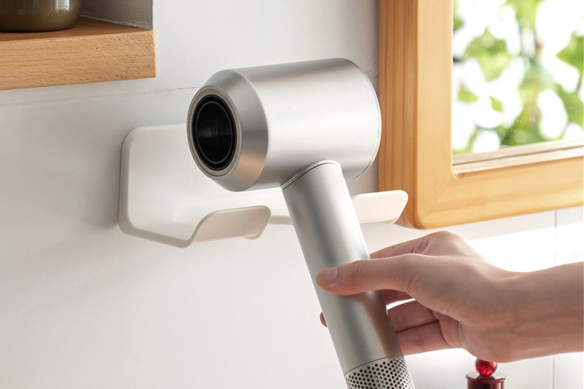 2PCS Wall Mounted Hair Dryer Holder with Cord Organizer Adhesive Blow Dryer Storage Rack