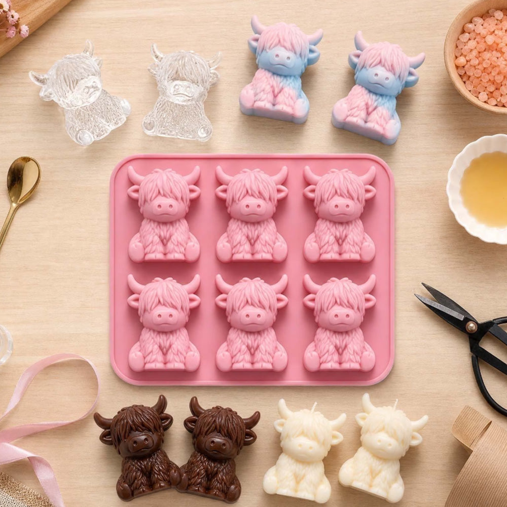 2 Pack 6 Cavity Silicone Highland Cow Ice Cube Molds