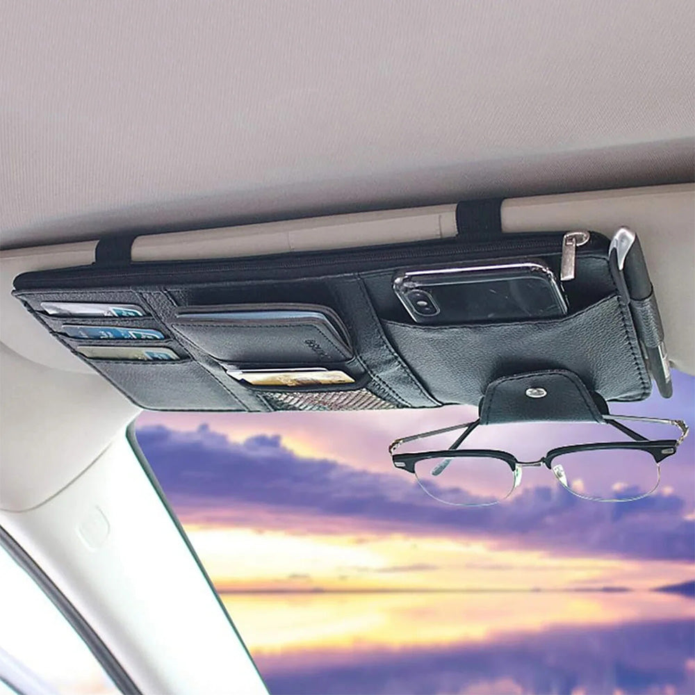 Car Sun Visor Organizer Driver License Sunglasses Holder Pocket