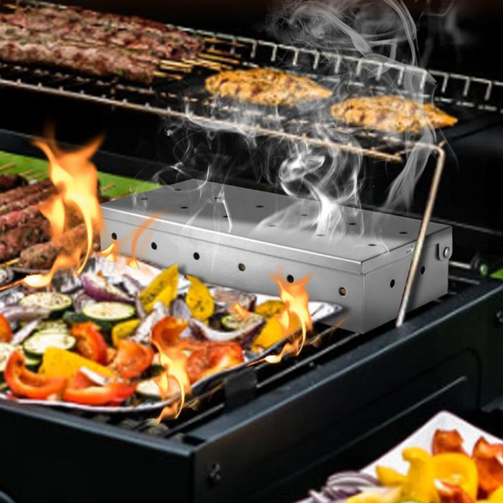 2Pcs Stainless Steel Smoking Wood Chip Barbecue Tool Box