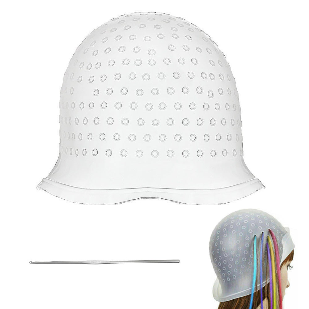 Reusable Silicone Hair Highlighting Cap with Stainless Steel Hook