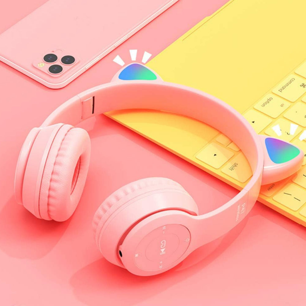 Bluetooth 5.0 Wireless Cat Ear Headset Foldable LED Kitty Headphone
