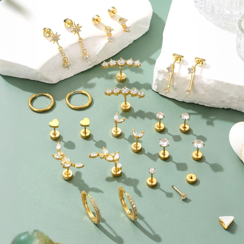 12 Pairs Women Earrings Studs and Hoops Set Fashion Cartilage Stackable Jewelry