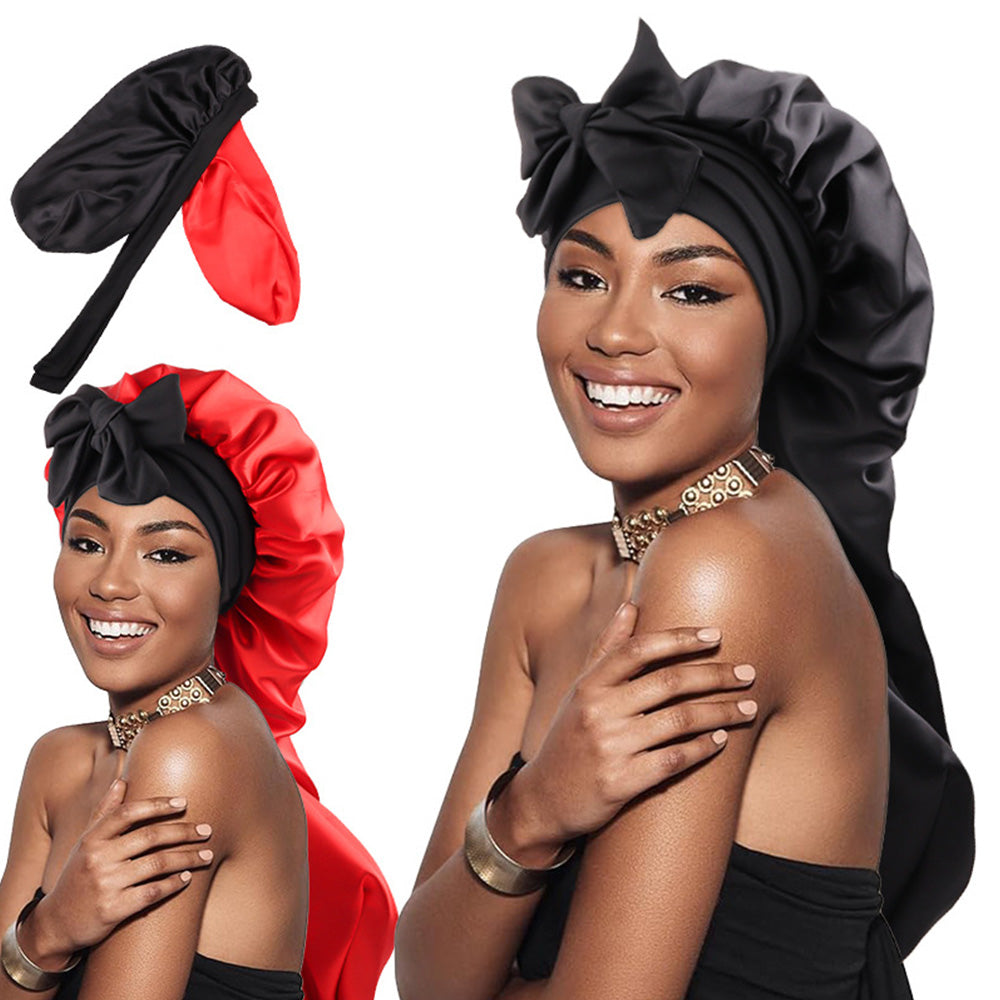 Double Layer Reversible Silk Bonnet Long Bonnet Satin Hair Silk Bonnet For Sleeping