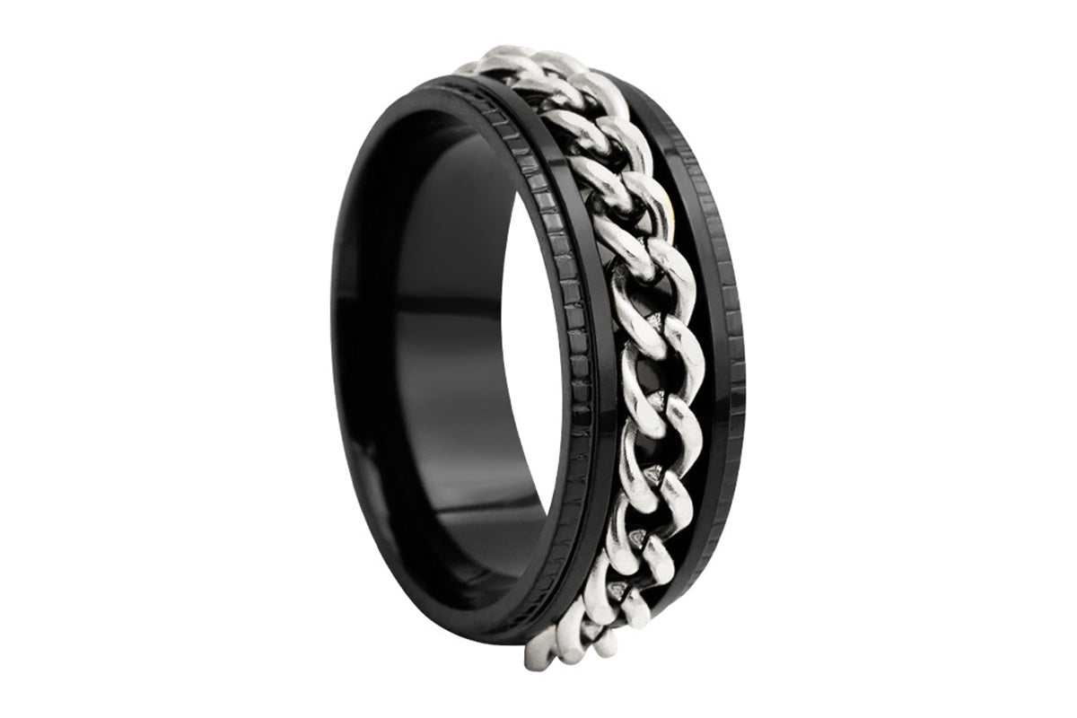 Fidget Rings Anxiety Spinner Rings Stainless Steel Chain Rings-Silver