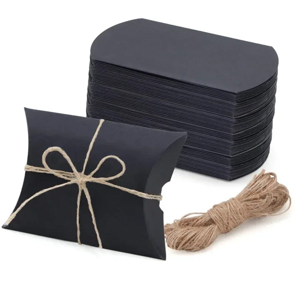 50 Pack Kraft Paper Pillow Gift Boxes with Ribbons for Weddings and Parties