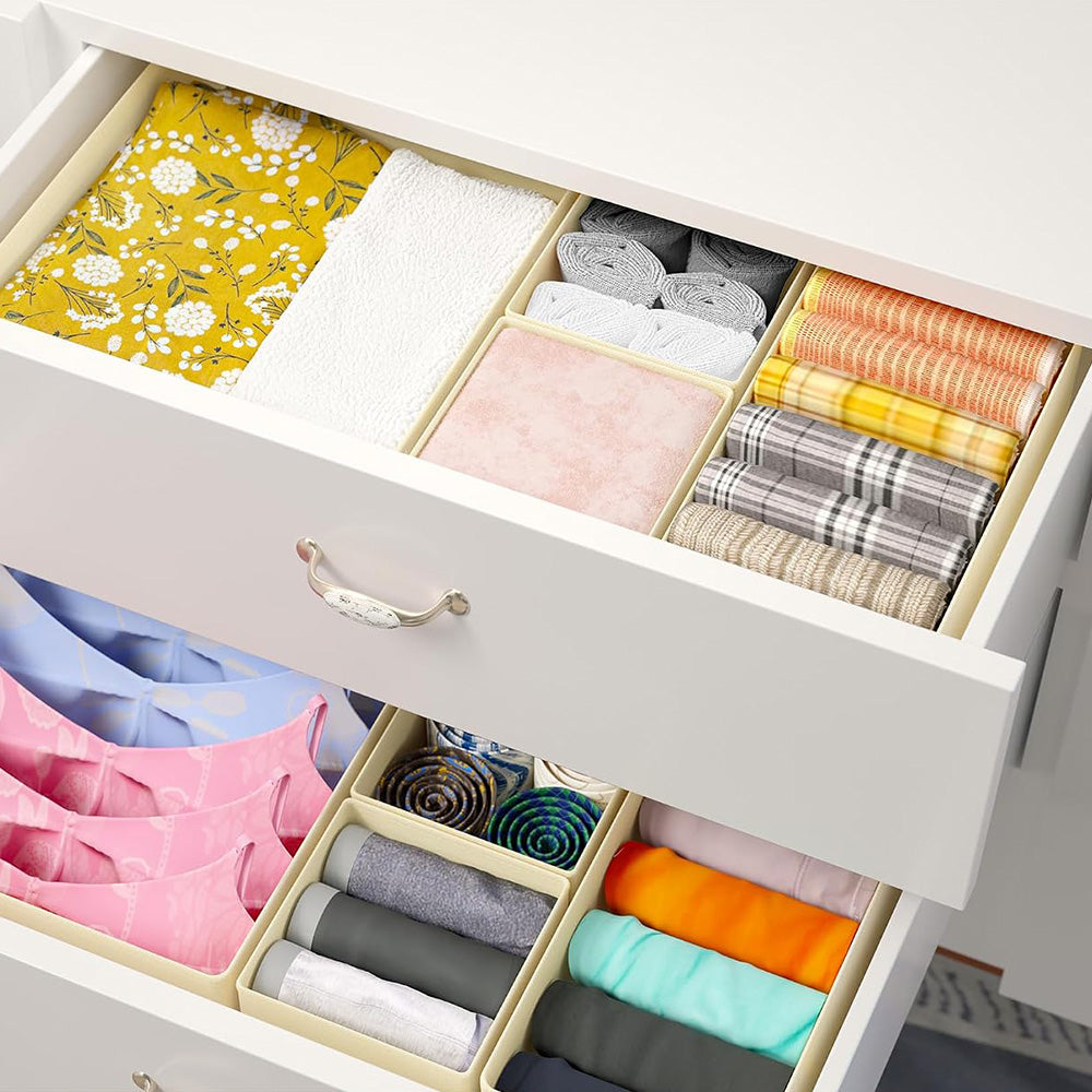 6 Piece Foldable Nonwoven Drawer Organizer Bins in 3 Sizes with Zippers