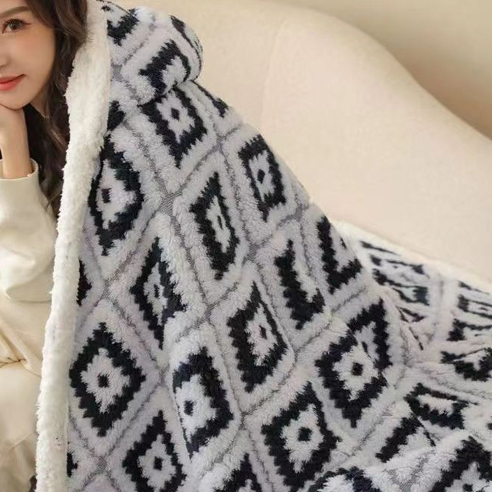 100cmx150cm Winter Jacquard Thickened Multi-Functional Blanket with Hood and Gloves