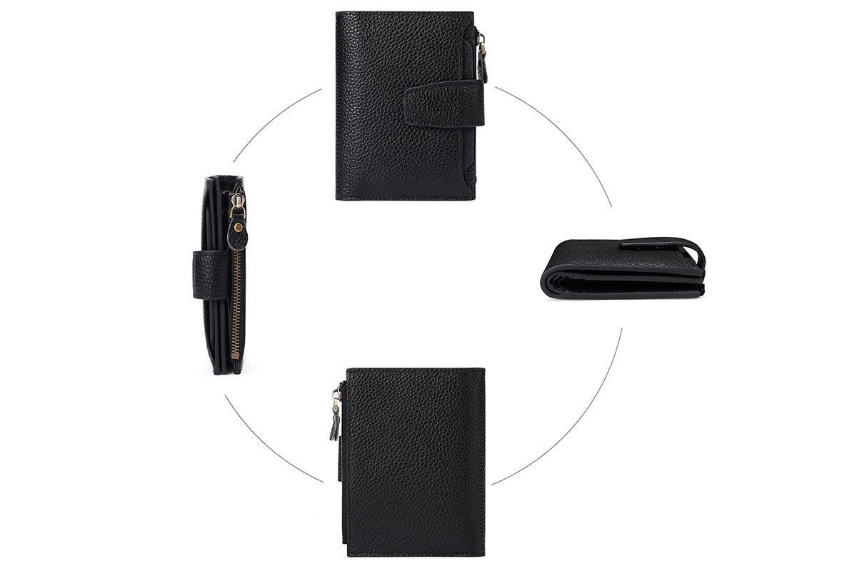 Genuine Leather Women's Wallet Short RFID Blocking Purse with Zipper