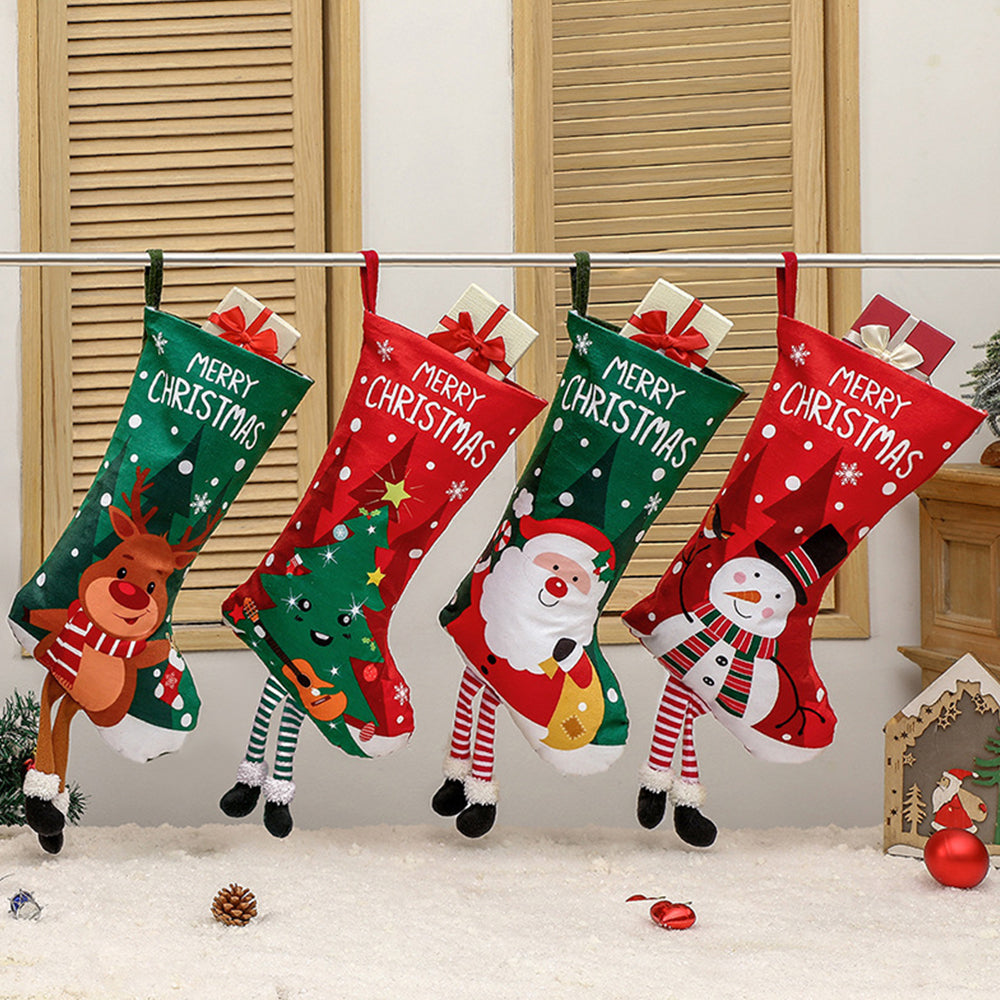 4Pcs Christmas Stocking Goodies Sock Xmas Wall Tree Party Hanging Candy Bag Decoration