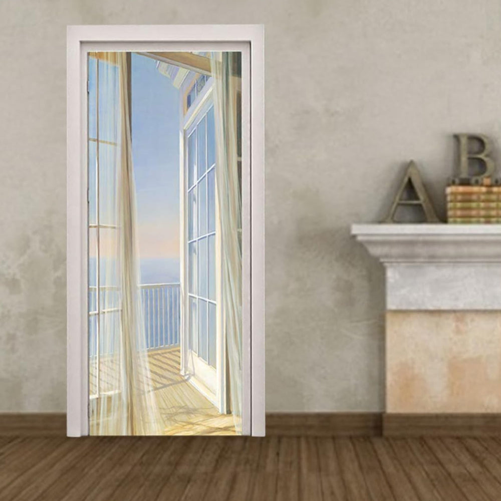 77x220cm 3D Self-adhesive Door Sticker-Balcony Scenery