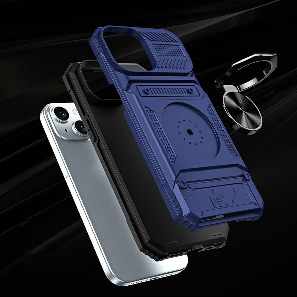 Wallet Card Slot Shockproof Protective Case for iPhone 17 and 18 Series-Blue