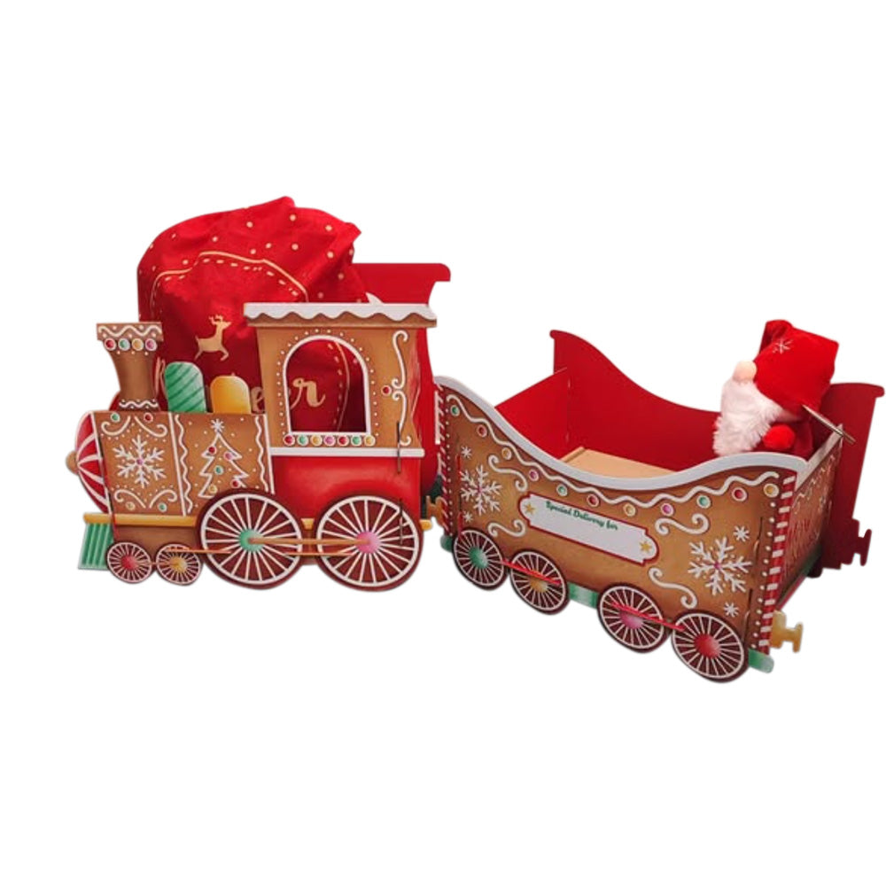 Santa Gift Train Christmas Cardboard Gift Box Present Holder Home Decoration