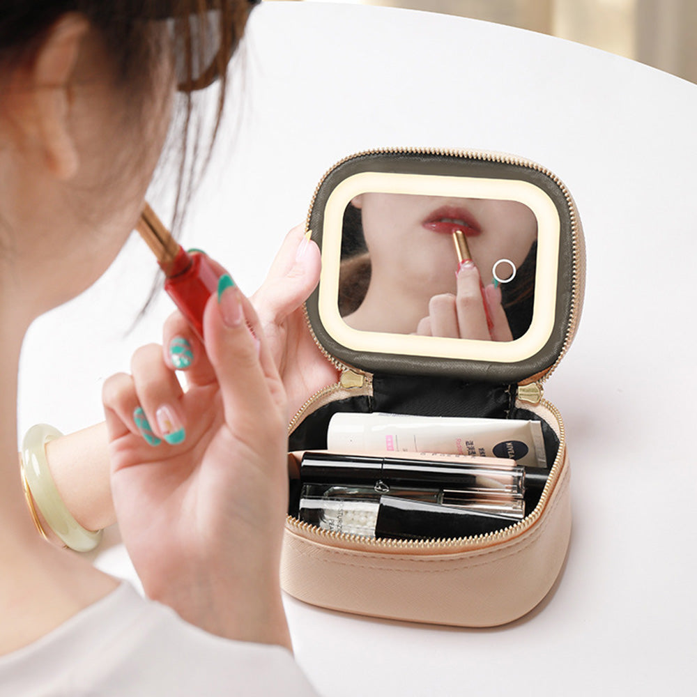 Small Makeup Bag Travel Case with Mirror and Adjustable Light