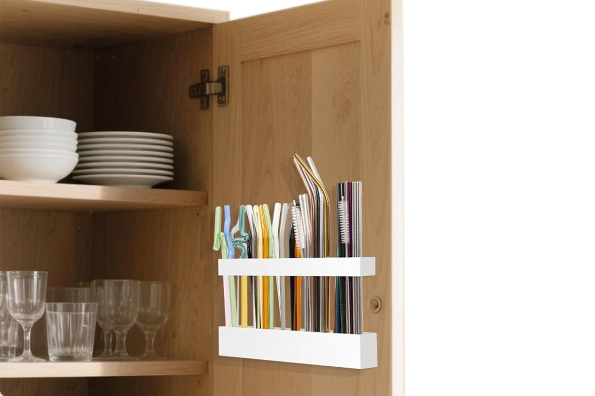 Straw Holder for Cabinet Door Reusable Straw Storage for Kitchen Cupboard