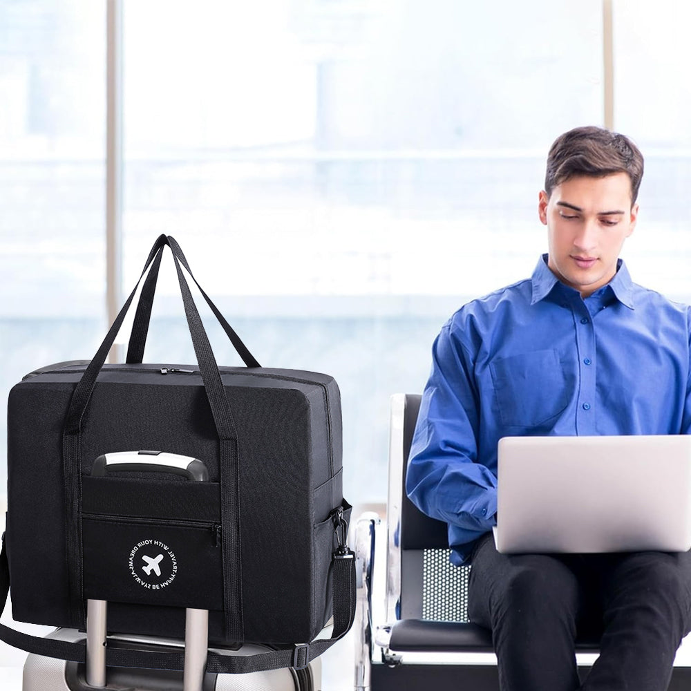 2Pcs Large Capacity Foldable Travel Tote Bag-Black, Grey