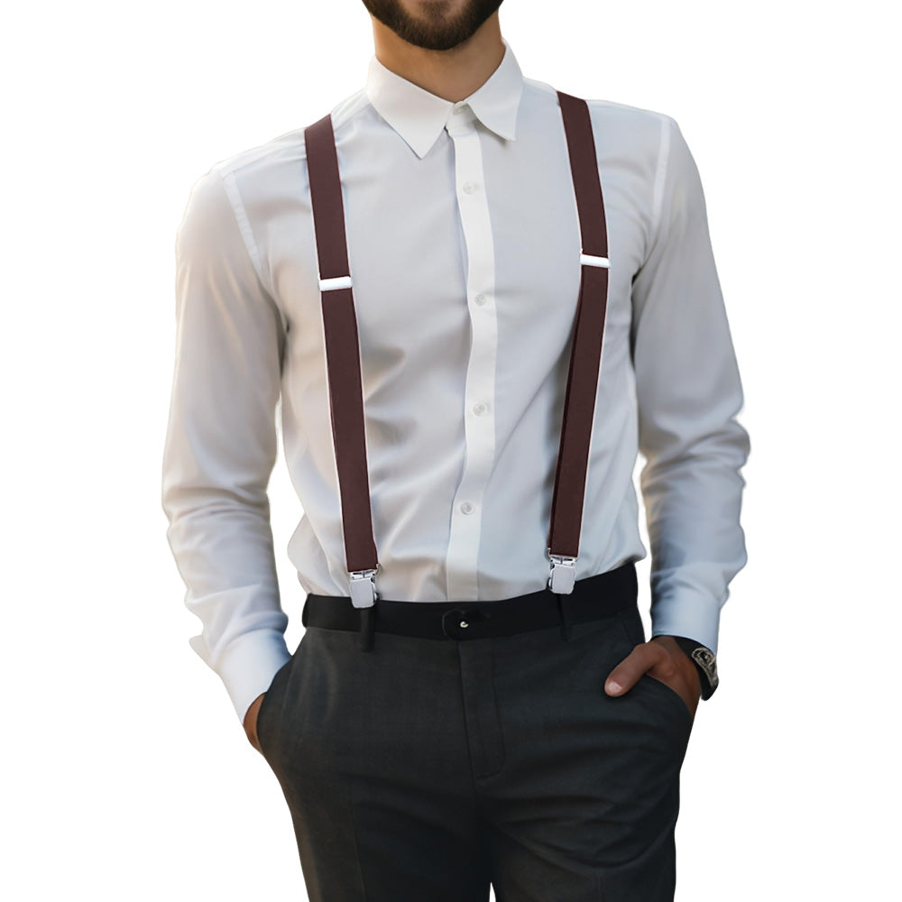 Mens X Back Elastic Suspenders with 4 Metal Clips Adjustable to 120cm