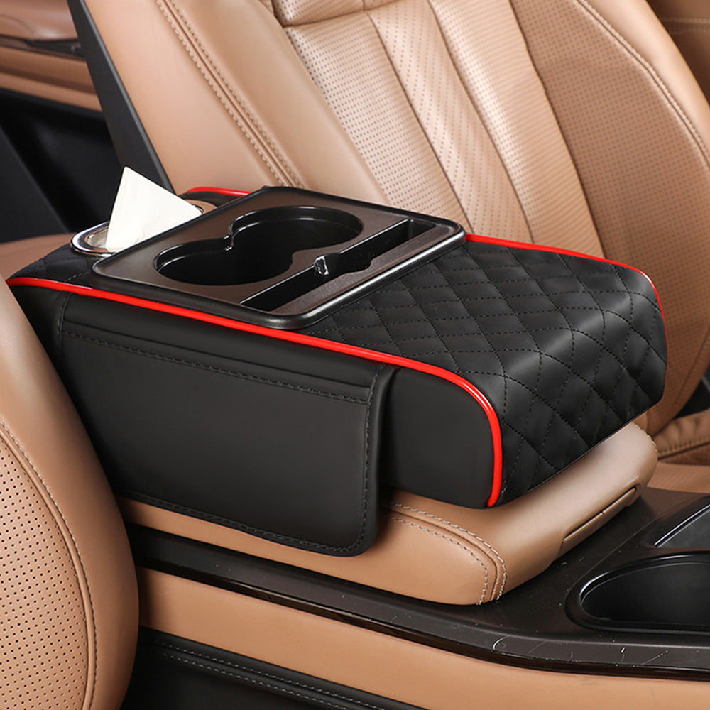 Car Armrest Cushion Organizer with Cup Holder Multi Functional Center Console Booster Pad