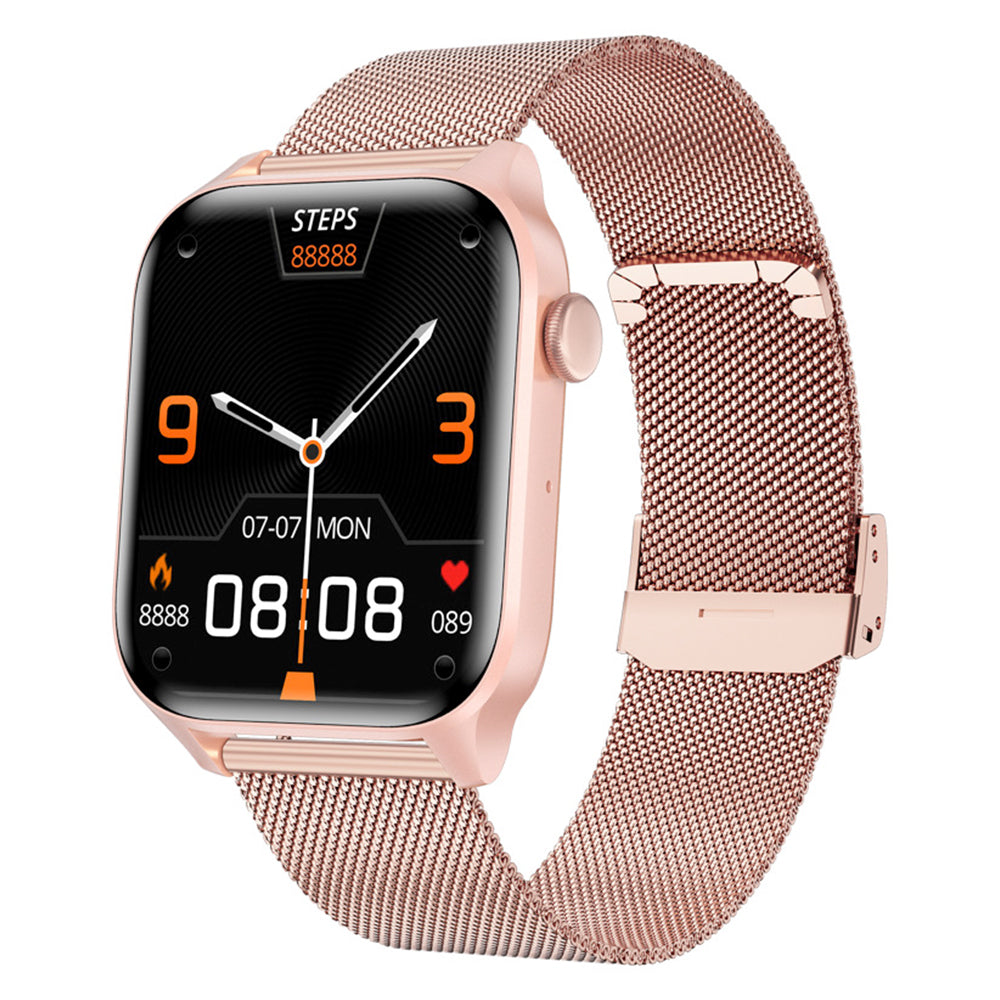 Water-resistant Smart Watch Bluetooth Heart Rate Fitness Tracker for Android iOS with Stainless Steel Watch Strap