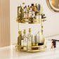 Rotating Makeup Organizer Double Layer with Brush Holder for Skincare Perfume