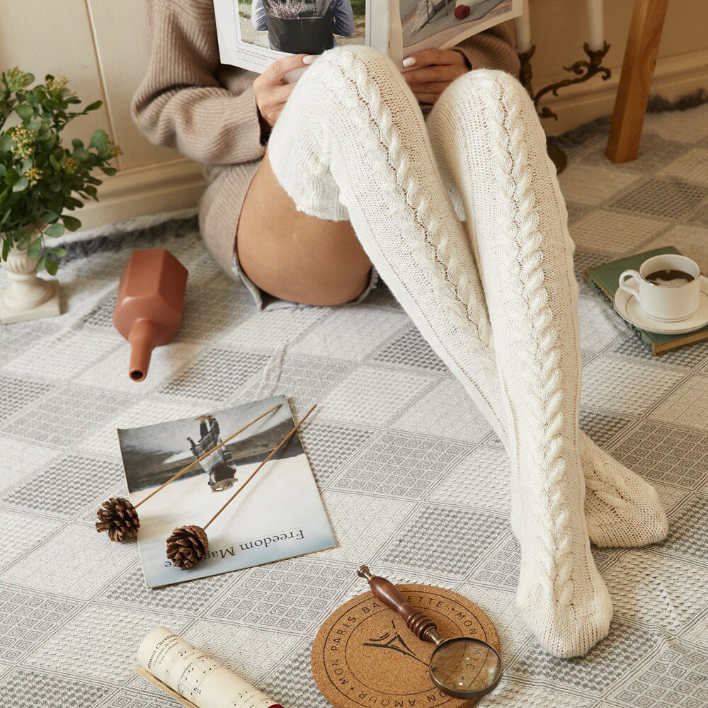 Womens Knitted Over Knee Socks for Fall and Winter Thick and Warm Long Stockings