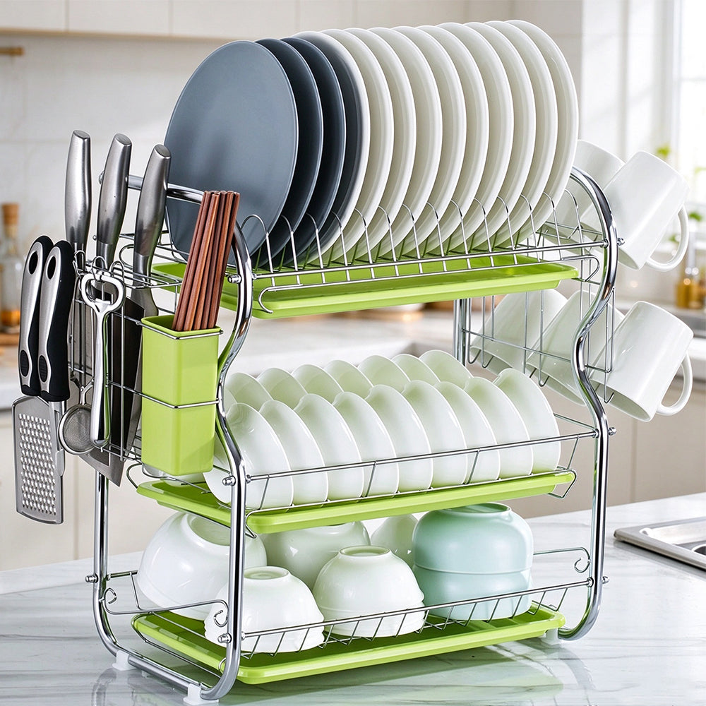 Multifunctional 3 Tier Iron Dish Drying Rack with Drainboard