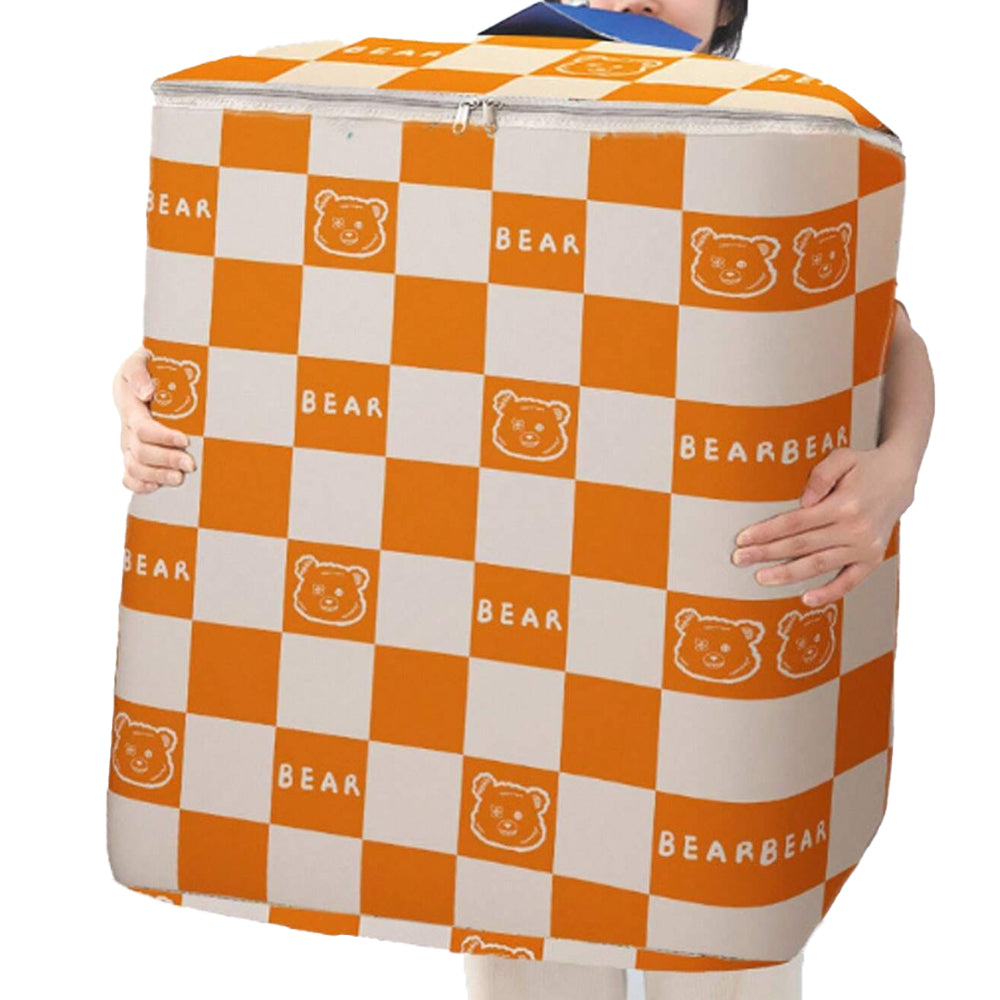2Pcs Non-Woven Fabric Quilt Storage Bag Toy Storage and Sorting Bag-Orange and Brown Bear
