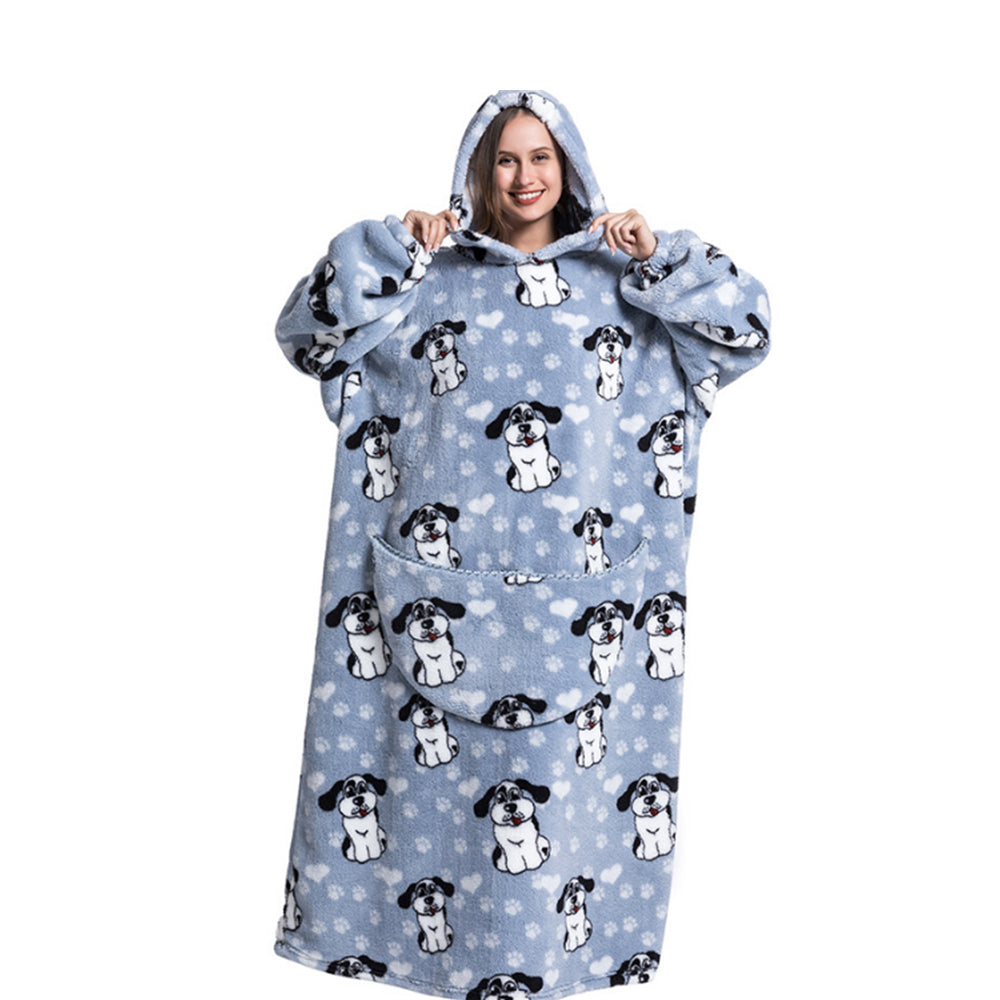 Extra Long Hoodie Wearable Blanket With Big Pocket for Adults