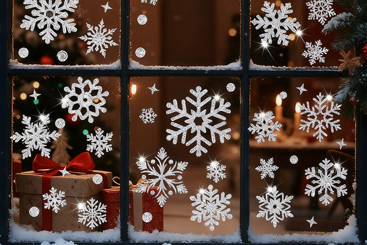 Christmas Window Clings Snowflakes Static Stickers Gold Silver for Holiday Decorations