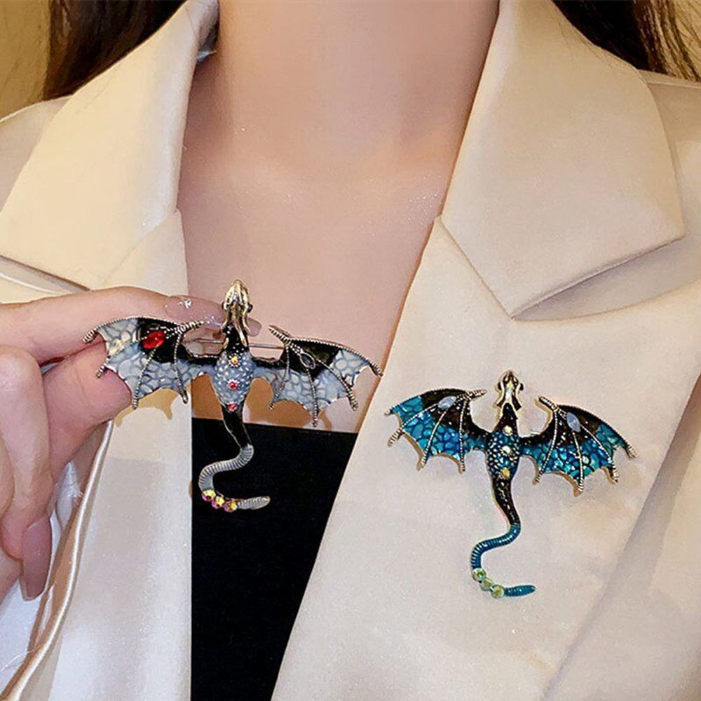 2Pcs Flying Dragon Brooch Pin Vintage Punk Flying Dragon Brooch