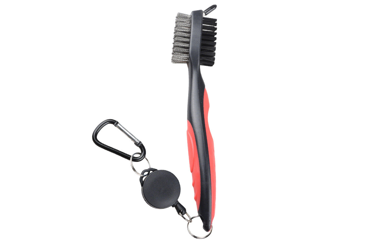 Dual Sided Golf Club Groove Cleaner Brush Tool with Retractable Carabiner