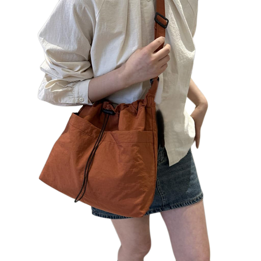 Nylon Crossbody Shoulder Tote Bag Large Capacity Drawstring Bucket Bag