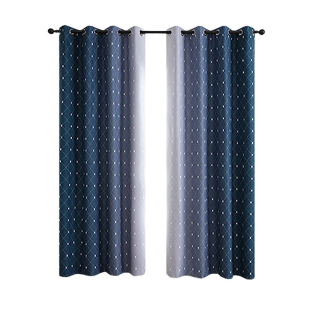 2XBlackout Curtain Gradient Color Curtains for Bedroom Living Room-Dark Blue