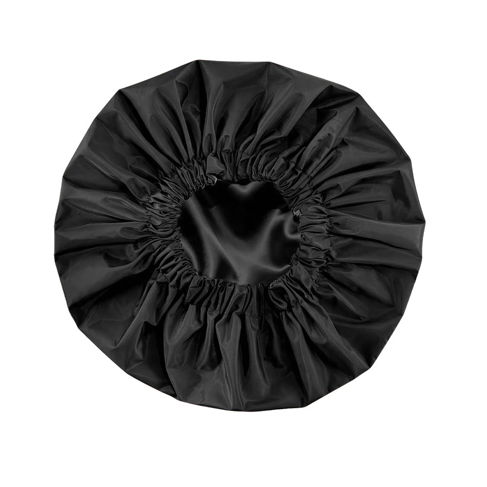 Reusable Water-Resistant Double-Layer Polyester and Satin Shower Cap for Women