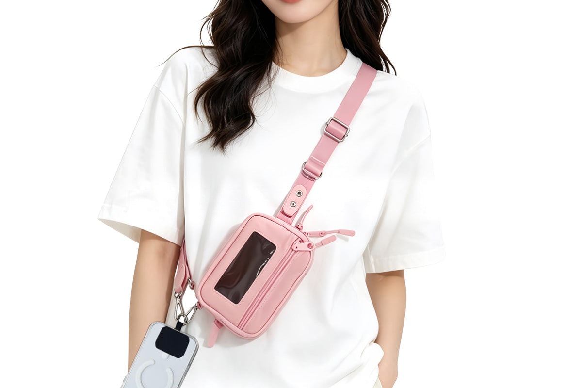 2-in-1 Phone Crossbody Strap Clear Window Card Wallet Pouch Travel Adjustable Shoulder Strap Bag