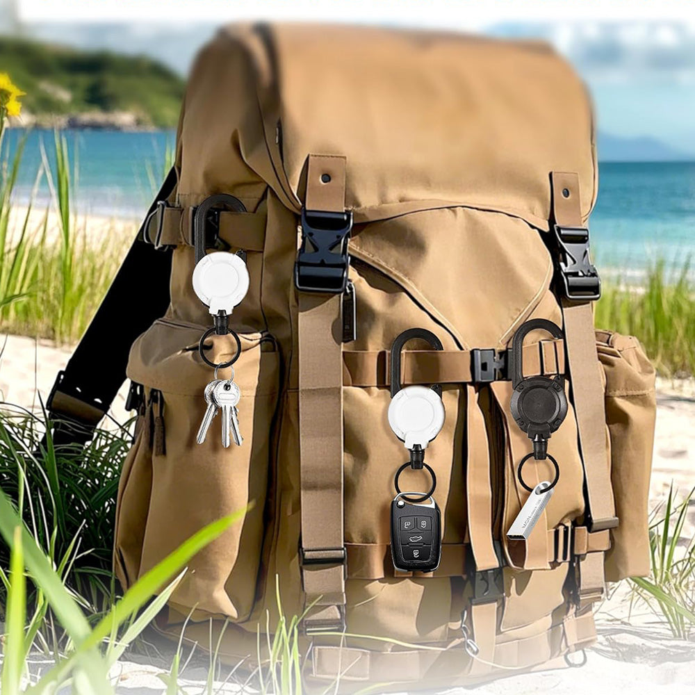 4Pcs Heavy Duty Retractable Steel Cord Carabiner Anti-Lost Backpack Key Chain Badge Holder