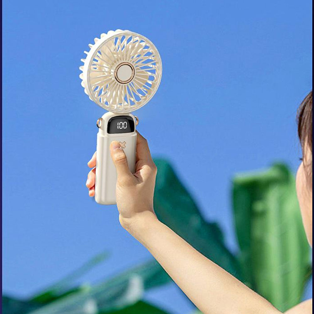 Handheld Fan With LED Display Foldable Hanging Neck Fan Rechargeable Portable Fan