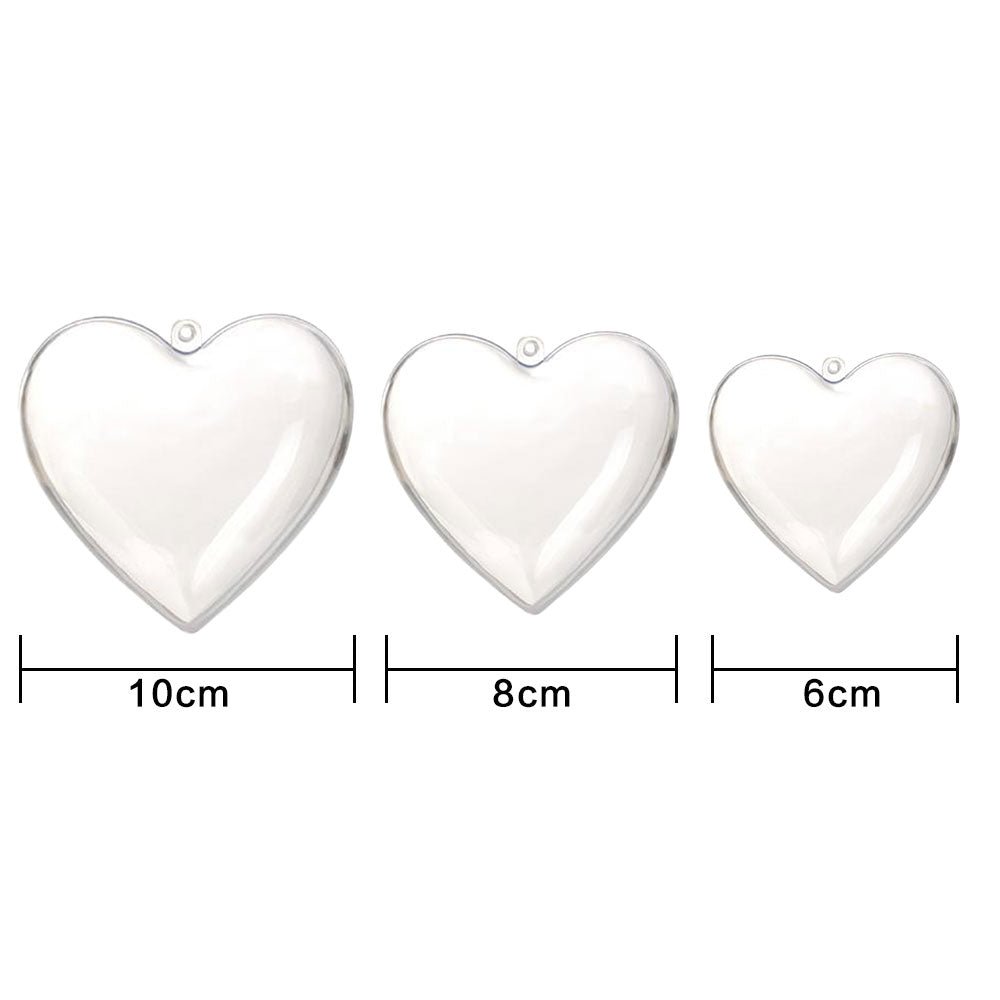 10Pcs Christmas Heart-Shaped Plastic Baubles Fillable Clear Balls Xmas Tree Decor
