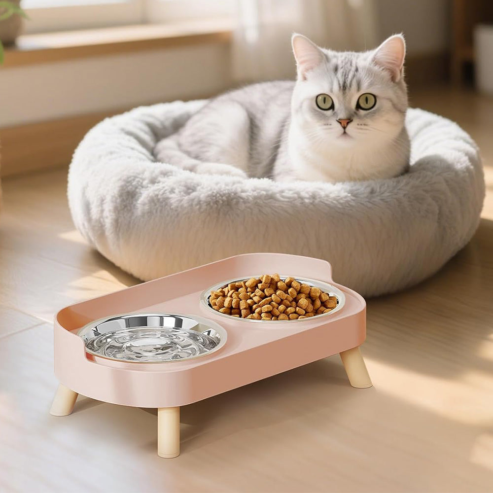 Elevated Double Stainless Steel Pet Food and Water Bowl Set