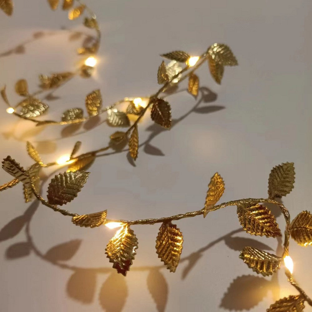 2M 20LEDs Golden Leaves String Lights for Home Xmas Wedding Decor