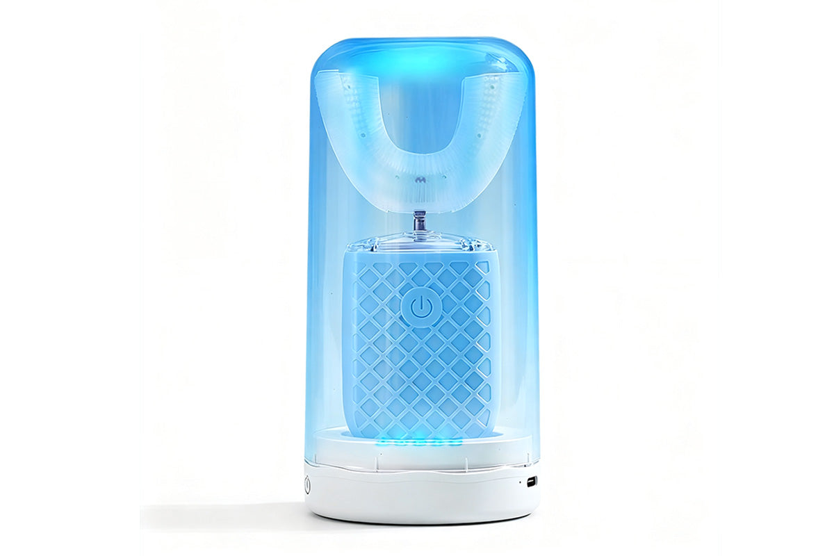 U-Shaped Automatic Electric Toothbrush with Sanitizing Cup-Sky Blue