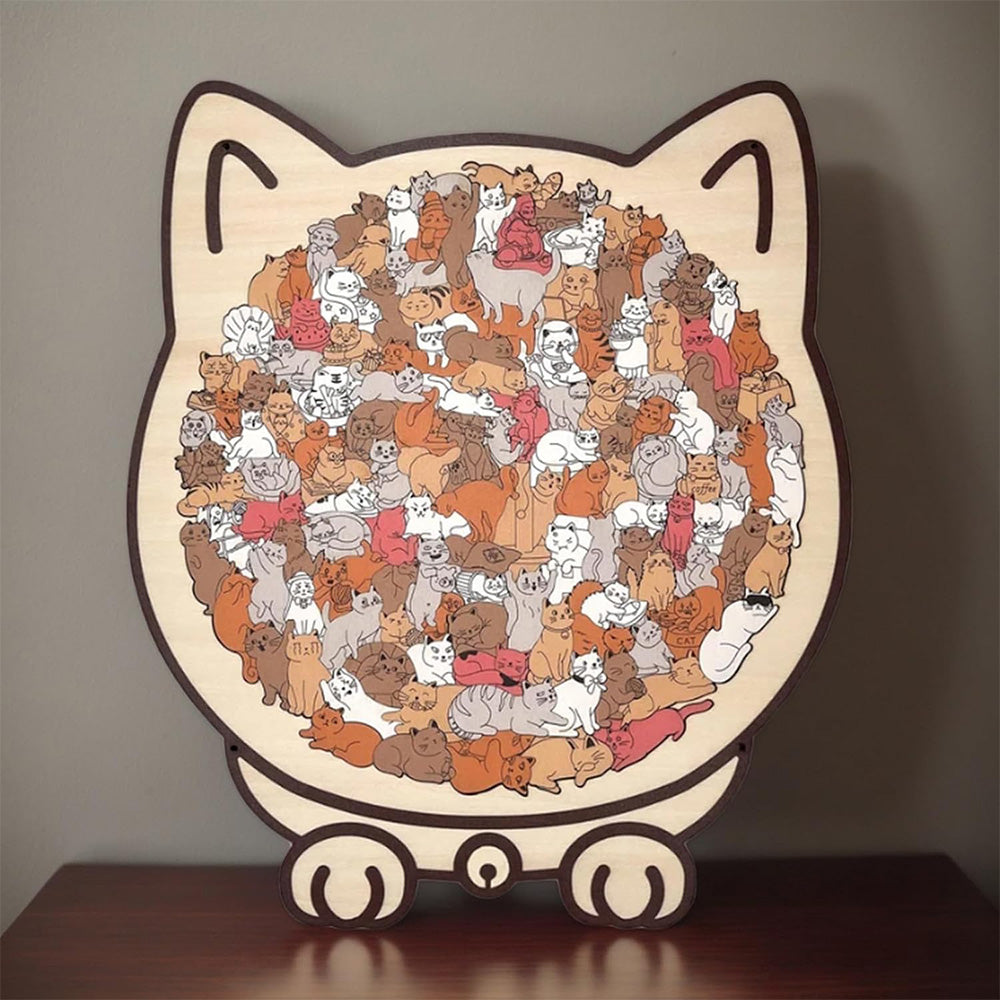 135 Pieces Colored Cat Shaped Wooden Jigsaw Puzzle With Stand For Cat Lovers
