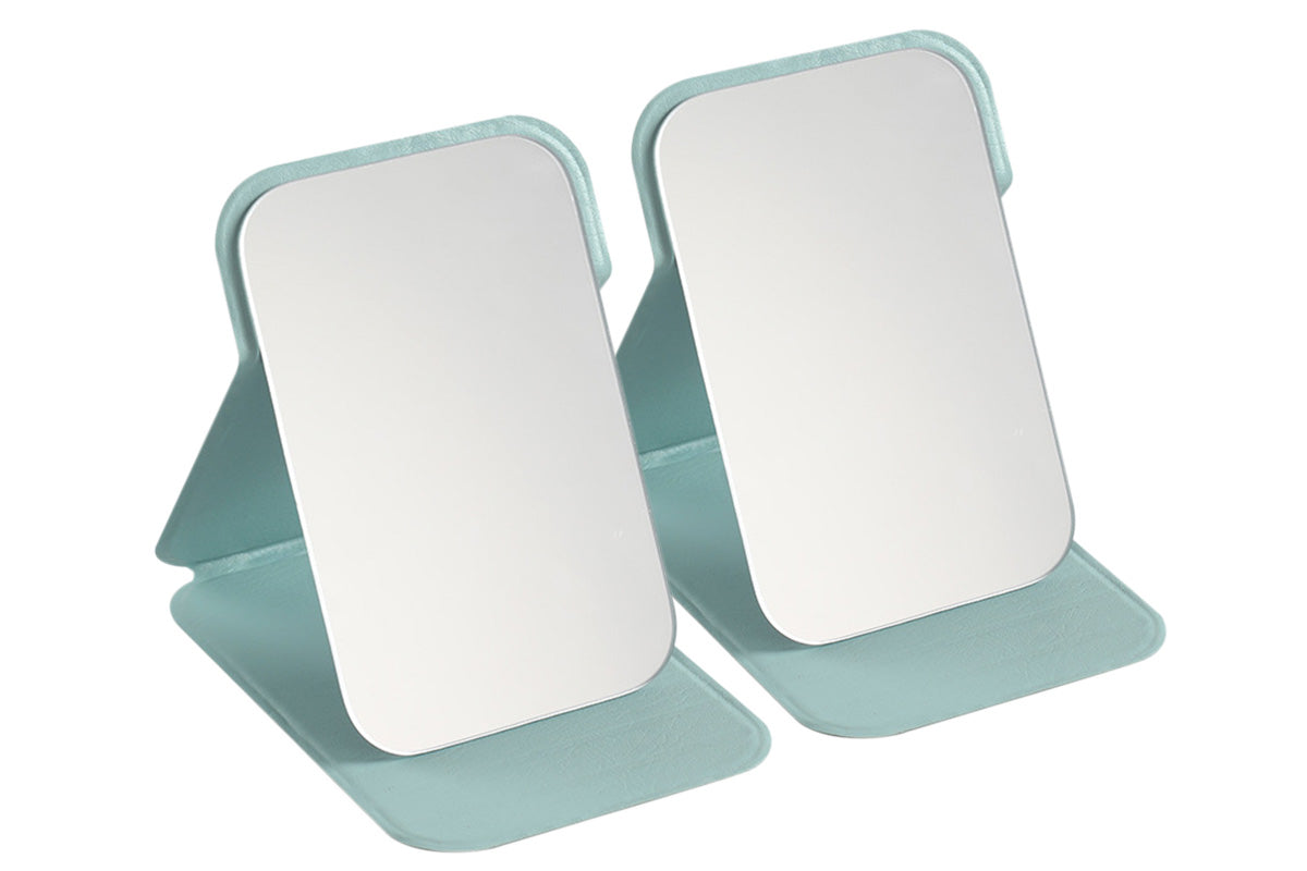 2-Pack Medium Foldable PU Leather Makeup Mirror Portable Travel Vanity Mirror